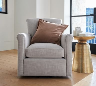Irving Roll Arm Upholstered Swivel Armchair without Nailheads, Polyester Wrapped Cushions, Textured Twill Khaki - Image 1