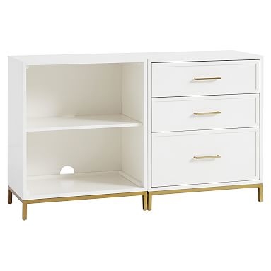 Blaire Double Wide Set, 1 Cubby + 1 3-Drawer + Base, Simply White - Image 0