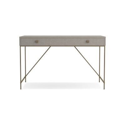 Faux Shagreen Desk, Grey, Brass - Image 0