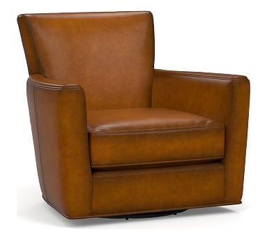 Irving Square Arm Leather Swivel Armchair, Polyester Wrapped Cushions, Burnished Bourbon - Image 0