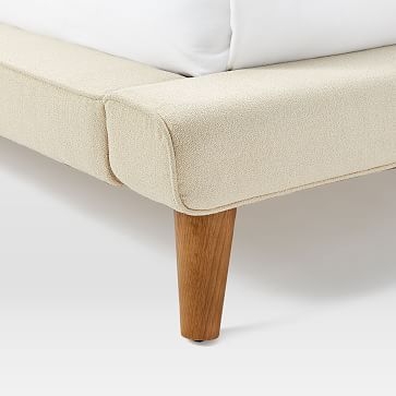 Mod Upholstered Platform Bed, King, Yarn Dyed Linen Weave, Stone White, Wood Leg - Image 3