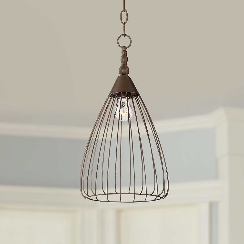 Keiser 10" Wide Oil-Rubbed Bronze Metal Wire Pendant - Style # 63A83 - Image 0