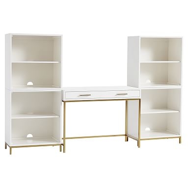 Blaire Classic Desk +4 Cubby Pedestals + 2 Gold Bases, Lacquered Simply White - Image 0