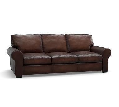 Turner Roll Arm Leather Sofa 3-Seater 91", Down Blend Wrapped Cushions, Burnished Walnut - Image 0