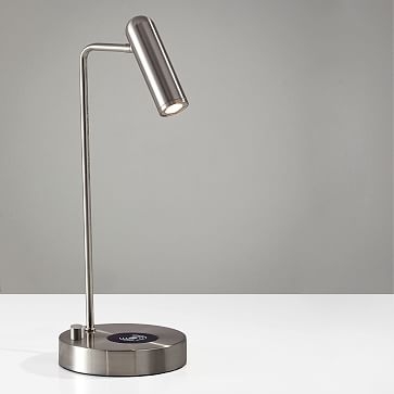 Linear Metal LED Charging Table Lamp + USB, Brushed Steel - Image 0