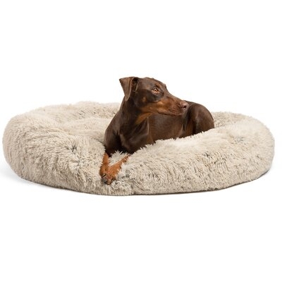Shag Donut Round Dog Bed Luxury Plush Cat Cuddler Pillow - Image 0