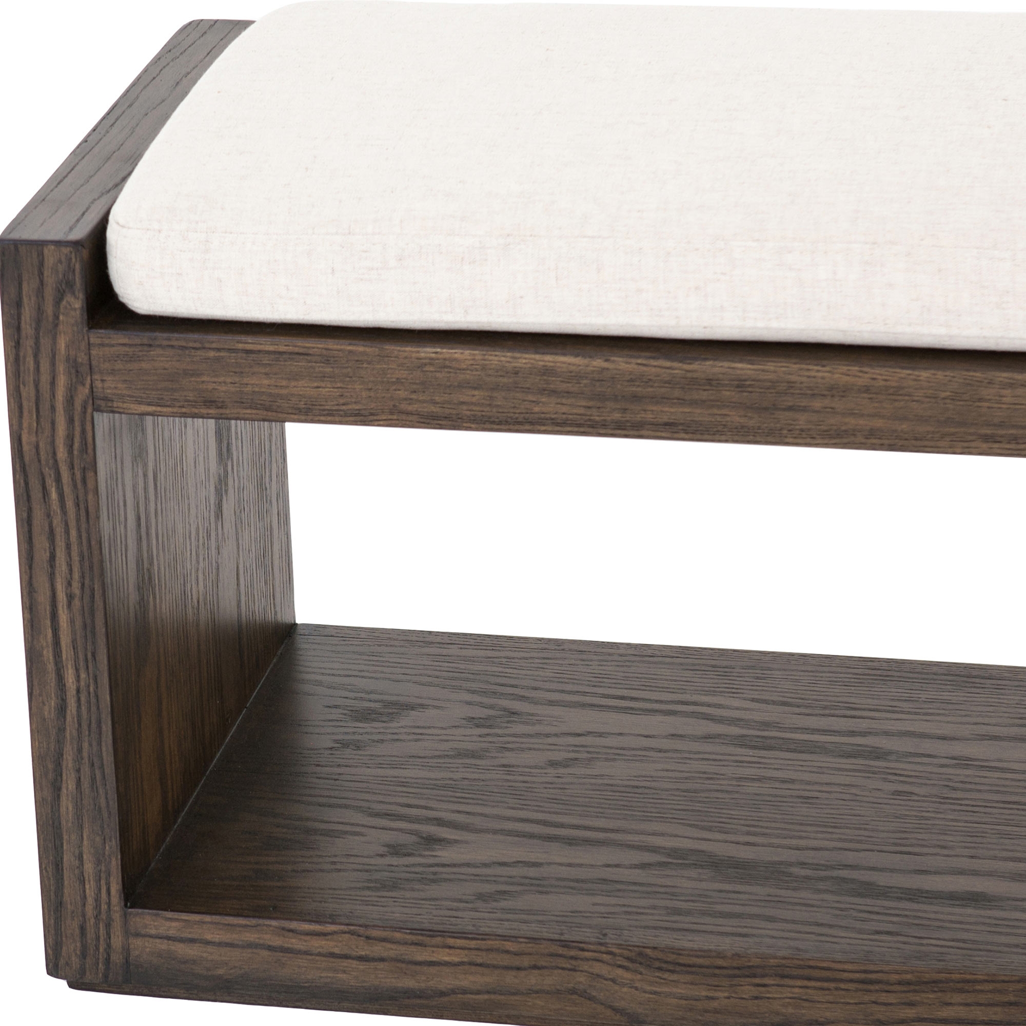 Emma Modern Classic White Cushion Solid Brown Wood Frame Bench - Image 6