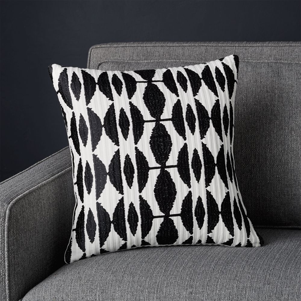 Moyano Black Patterned Pillow with Down-Alternative Insert 16" - Image 0