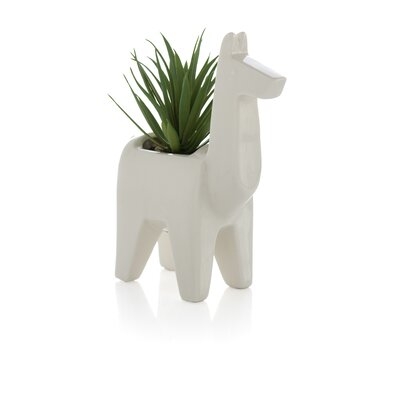 Kail Llama With Faux Plant Stone Statue Planter - Image 0
