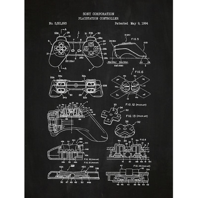Gaming 'Playstation Controller' Silk Screen Print Graphic Art in Chalkboard/White Ink - Image 0