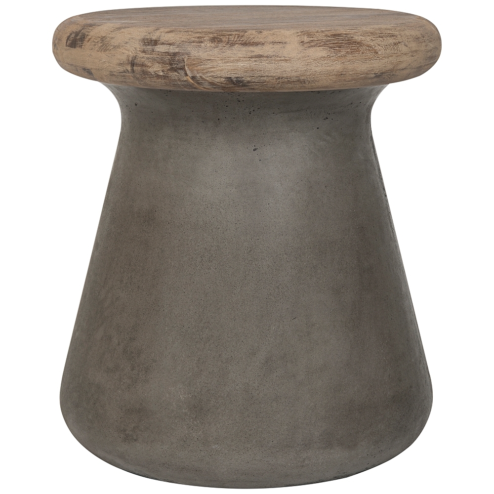Button Dark Gray Concrete Round Indoor-Outdoor Accent Table - Style # 35X65 - Image 0