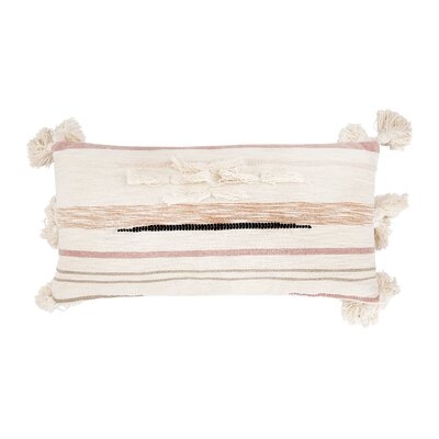 Cream Cotton Kilim Lumber Pillow With Brown, Pink & Black Stripes & Tassels - Image 0