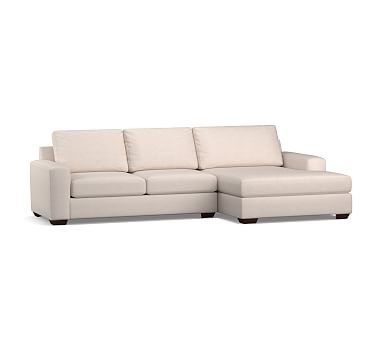 Big Sur Square Arm Upholstered Left Arm Sofa with Double Chaise Sectional with Bench Cushion, Down Blend Wrapped Cushions, Basketweave Slub Ash - Image 1