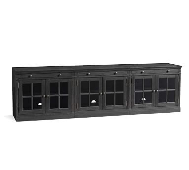Livingston 105" Media Console with Glass Door Cabinets, Dusty Charcoal - Image 0