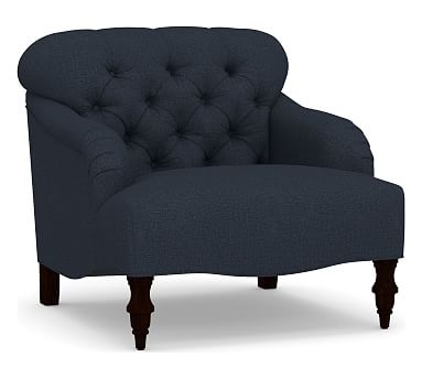 Clara Upholstered Armchair, Polyester Wrapped Cushions, Performance Brushed Basketweave Indigo - Image 0