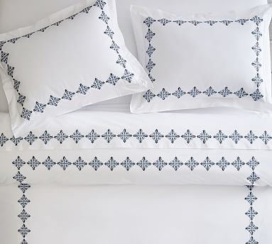 Tile Embroidered Organic Percale Sham, Euro, Cool Multi - Image 2