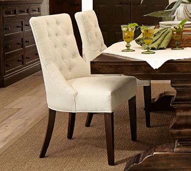 Hayes Upholstered Tufted Dining Side Chair, Espresso Frame, PERFORMANCE BRUSHED BASKETWEAVE INDIGO - Image 3