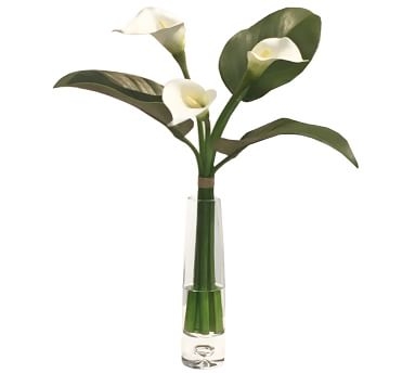 Faux Calla Lily Bouquet in Glass Vase - White - Image 2