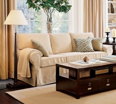 PB Basic Sleeper Sofa Slipcover, Linen Blend Oatmeal - Image 3