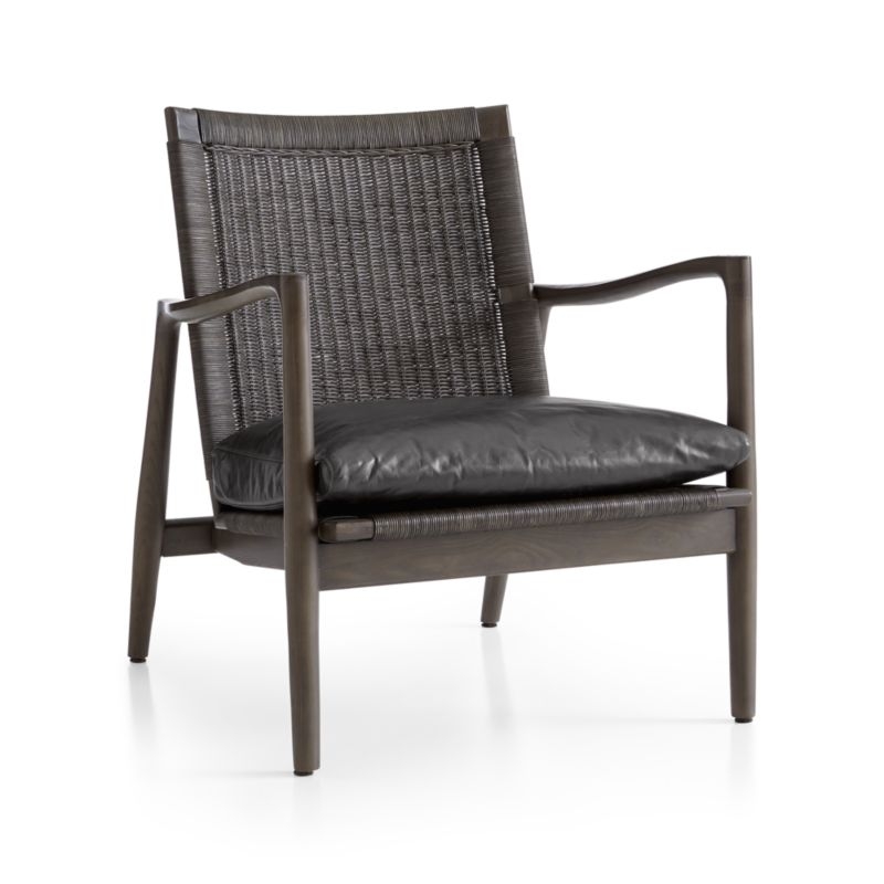 Sebago Midcentury Rattan Accent Chair with Leather Cushion - Image 4