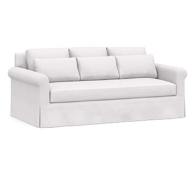 York Roll Arm Slipcovered Deep Seat Sofa 83" 3x1, Down Blend Wrapped Cushions, Twill White - Image 0