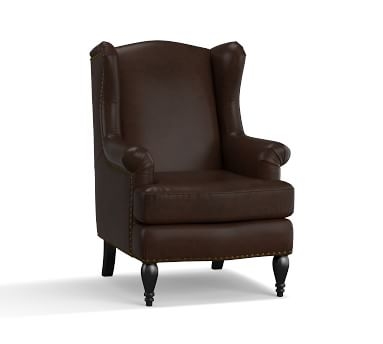 SoMa Delancey Leather Wingback Armchair, Polyester Wrapped Cushions, Mocha - Image 3