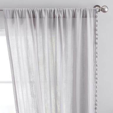 Side Pom Sheer Curtain, 84", Light Gray - Image 0