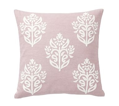 Kyla Embroidered Pillow Cover, 18", Lavender/Ivory - Image 2