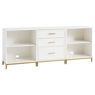 Blaire Double 2-Shelf Bookcase, 1 3-Drawer Bookcase, & Base, Simply White - Image 0