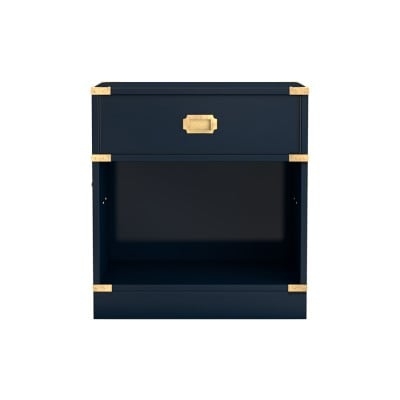 Campaign Open Nightstand, Antique Brass, Navy - Image 0