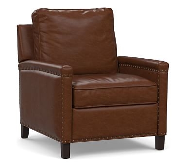 Tyler Square Arm Leather Power Recliner with Nailheads, Down Blend Wrapped Cushions, Statesville Toffee - Image 0