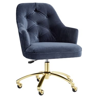 Tufted Task Swivel Chair, Lustre Velvet Dusty Indigo - Image 0