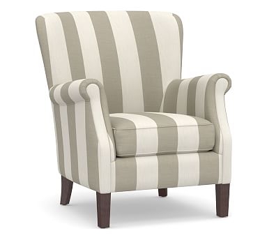 SoMa Minna Upholstered Armchair, Polyester Wrapped Cushions, Premium Performance Awning Stripe Oatmeal/Ivory - Image 0