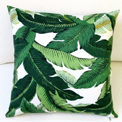 Aliana Emerald Tropical Palm Leaf Indoor/Outdoor Throw Pillow - Image 0