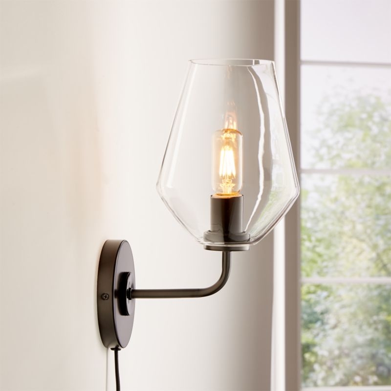 Arren Black Plug In Wall Sconce Light with Clear Round Shade - Image 4