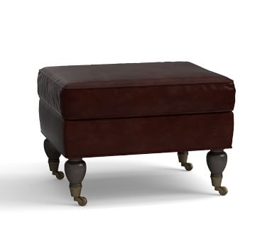 Brooklyn Leather Ottoman, Polyester Wrapped Cushions, Burnished Walnut - Image 3