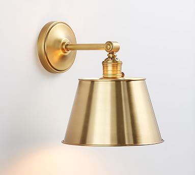 Brass Tapered Metal Hood with Brass Sconce, Brass - Image 0