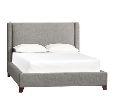 Harper Upholstered Low Bed with Bronze Nailheads, King, Sunbrella(R) Performance Sahara Weave Charcoal - Image 2