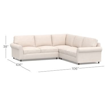PB Comfort Roll Arm Upholstered 3-Piece L-Shaped Corner Sectional, Box Edge Down Blend Wrapped Cushions, Performance Brushed Basketweave Ivory - Image 1