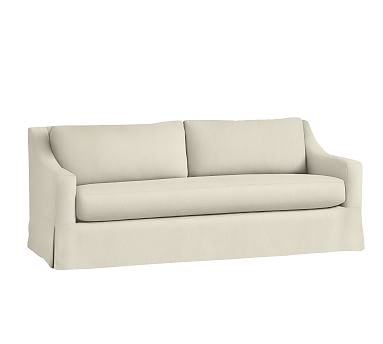 York Slope Arm Slipcovered Loveseat 60" 2x1, Down Blend Wrapped Cushions, Premium Performance Basketweave Ivory - Image 0