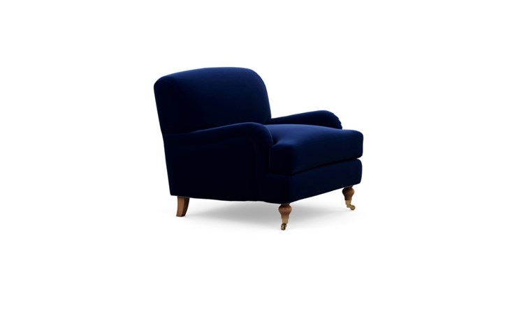 Rose by The Everygirl Chairs with Oxford Blue Fabric and Oiled Walnut with Brass Caster legs - Image 1