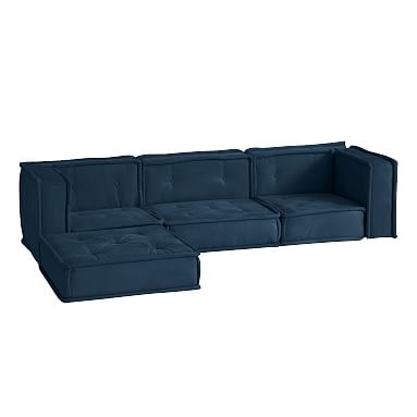 Cushy Deluxe Sectional Set, Navy Faux-Suede, QS EXEL - Image 0