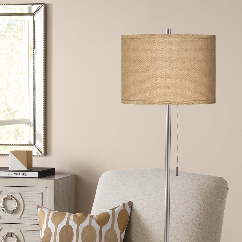 Possini Euro 62" Woven Burlap Brushed Nickel Pull Chain Floor Lamp - Image 0