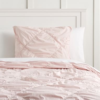 Organic Ruched Diamond Duvet Cover, Full/Queen, Powdered Blush - Image 0