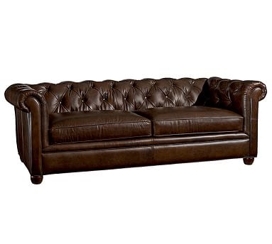 Chesterfield Leather Grand Sofa 96", Polyester Wrapped Cushions, Vintage Cocoa - Image 0