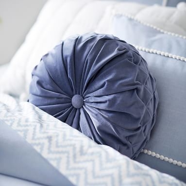 Velvet Pleated Round Pillow, O/S, Faded Navy - Image 0