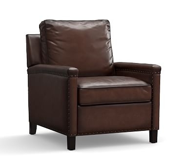 Tyler Leather Recliner with Bronze Nailheads, Polyester Wrapped Cushions, Burnished Walnut - Image 0