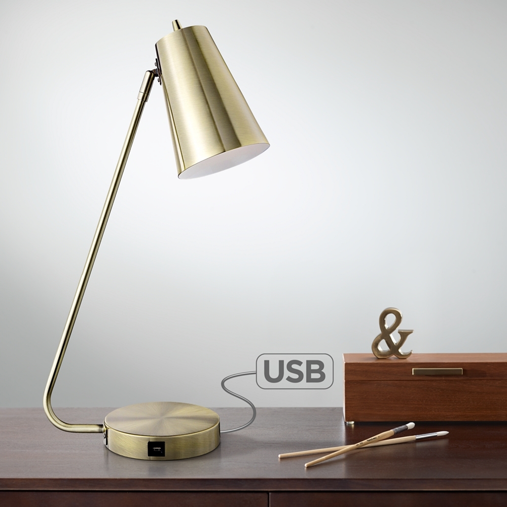 Lite Source McCoy Antique Brass Desk Lamp with USB Port - Style # 42C62 - Image 0