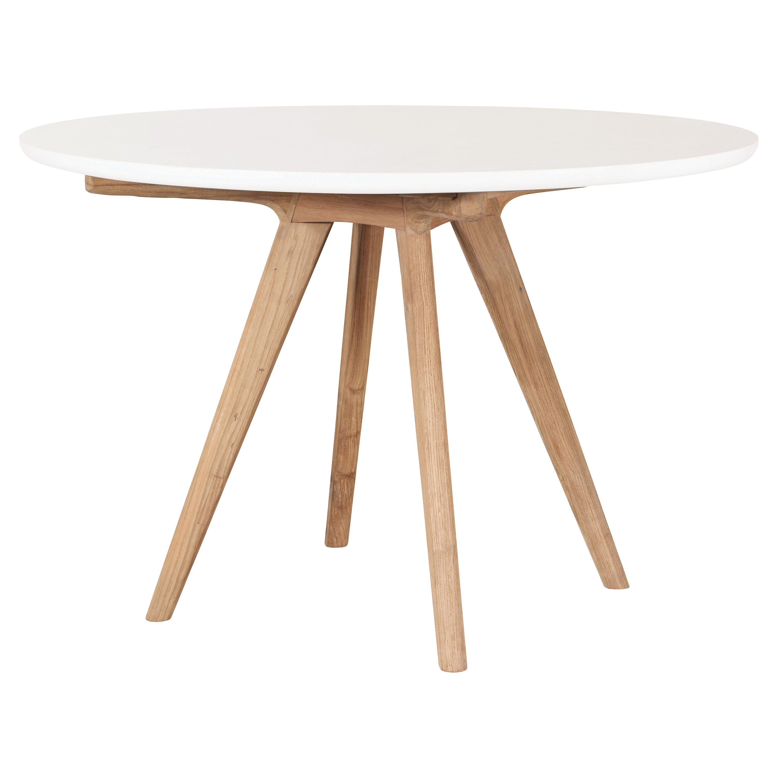 Cooper Modern Round White Concrete Top Teak Base Outdoor Dining Table - Image 0