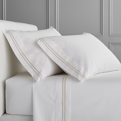 White Hotel Bedding, Sheet Set, Two-Line, Full/Queen, Sand - Image 0